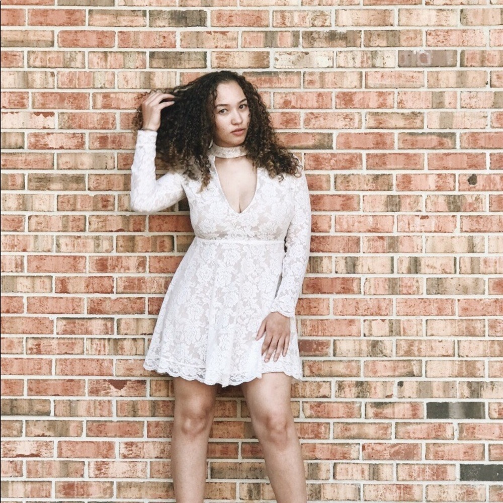 Nude Deep V-Cut Lace Dress